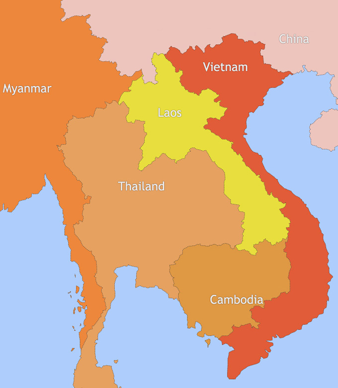 Map of Thailand and Vietnam